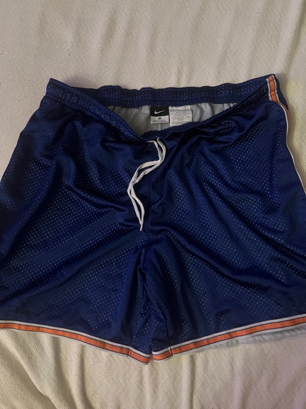 Nike Men's Navy Athletic Mesh Shorts with Orange & White Trim